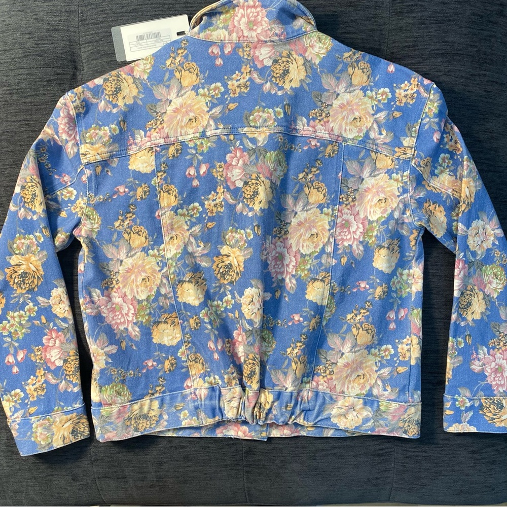 Endless Rose Blue and Tan Floral Jean Jacket - Picture 10 of 16